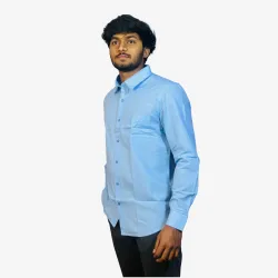 Men's Sky Blue Cotton Casual Shirt – Full Sleeve Regular Fit Button-Down Shirt for Men
